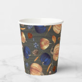 ネイビーブルーオレンジカボチャ秋ハーベストウ素朴ッド 紙コップ (左)