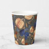 ネイビーブルーオレンジカボチャ秋ハーベストウ素朴ッド 紙コップ (右)