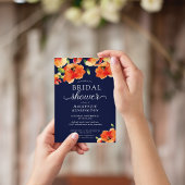 ネイビーブルーオレンジゴールデンポピーブライダルシャワー 招待状