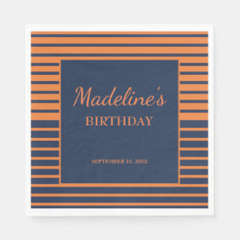 ネイビーブルーオレンジストライプのバースデーパーティー スタンダードランチョンナプキン