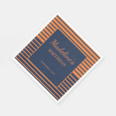 ネイビーブルーオレンジストライプのバースデーパーティー スタンダードランチョンナプキン (角)