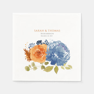 ネイビーブルーオレンジテラコッタボホフローラ スタンダードカクテルナプキン