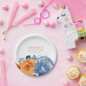 ネイビーブルーオレンジテラコッタボホ秋フローラ ペーパープレート (パーティー)