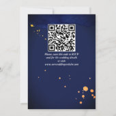 ネイビーブルーオレンジバラクリームフラワーウェディング招待 招待状 (裏面)