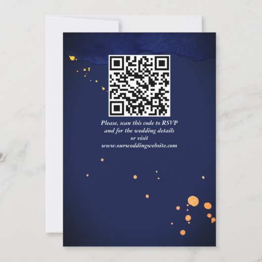 ネイビーブルーオレンジバラクリームフラワーウェディング招待 招待状 (裏面)