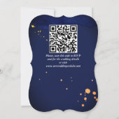 ネイビーブルーオレンジバラクリームフラワーウェディング招待 招待状 (裏面)