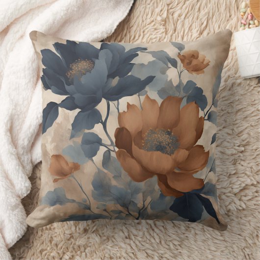 ネイビーブルーオレンジファームハ素朴ウスフローラ クッション (ブランケット)