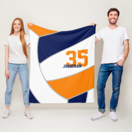 ネイビーブルーオレンジボーイズ女の子銀色バレーボール フリースブランケット