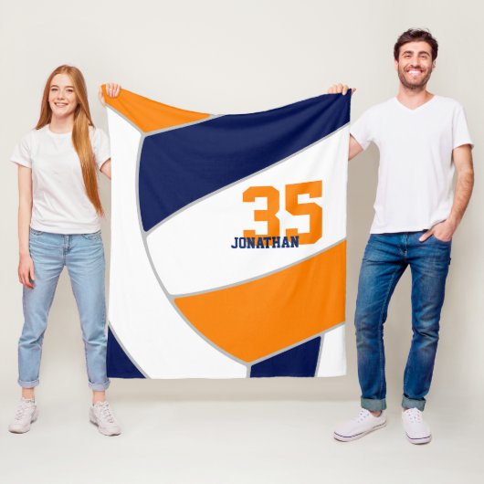 ネイビーブルーオレンジボーイズ女の子銀色バレーボール フリースブランケット (インサイチュ)