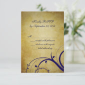 ネイビーブルーオレンジヴィンテージウェディングRSVPカード 出欠カード (スタンド正面)