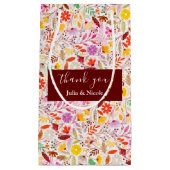 ネイビーブルーオレンジ春チューリップ結婚フラワーズ スモールペーパーバッグ (正面)