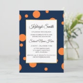 ネイビーブルーオレンジ水玉模様カレッジトランクパーティー 招待状 (スタンド正面)