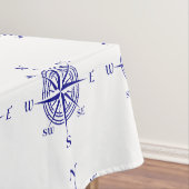 ネイビーブルーオンホワイトコースタルデコルコンパスバラ テーブルクロス (インサイチュ)