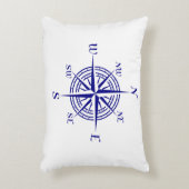 ネイビーブルーオンホワイトコースタルデコールコンパスバラ アクセントクッション (正面(垂直))