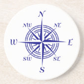 ネイビーブルーオンホワイトコースタルデコールコンパスバラ コースター (正面)