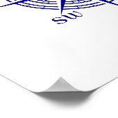 ネイビーブルーオンホワイトコースタルデコールコンパスバラ ポスター (角)