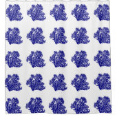 ネイビーブルーオンホワイトコースタルデコールサンゴ シャワーカーテン (正面)