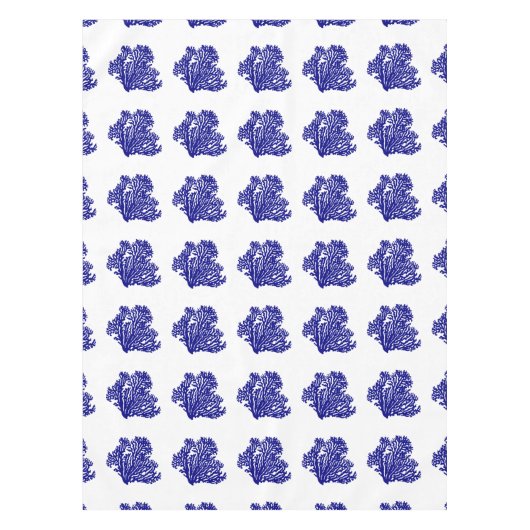 ネイビーブルーオンホワイトコースタルデコールサンゴ テーブルクロス (正面)