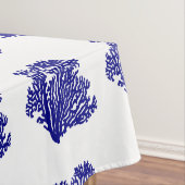 ネイビーブルーオンホワイトコースタルデコールサンゴ テーブルクロス (インサイチュ)