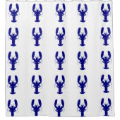 ネイビーブルーオンホワイトコースタルデコールロブスター シャワーカーテン (正面)