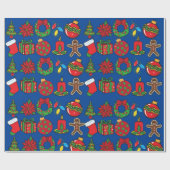 ネイビーブルーオーナメントクリスマスプレゼントのラップ ラッピングペーパー (フラット)