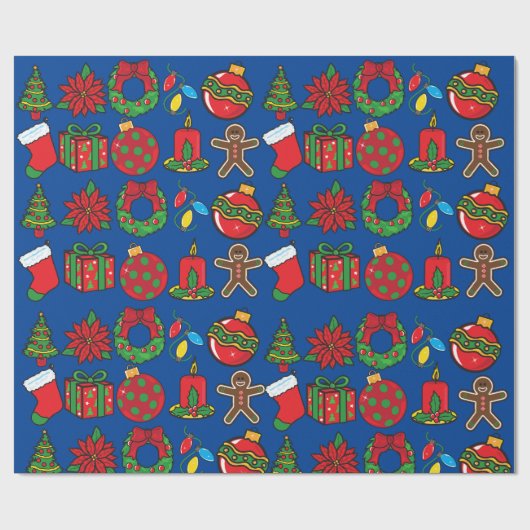 ネイビーブルーオーナメントクリスマスプレゼントのラップ ラッピングペーパー (フラット)