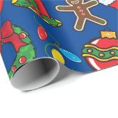 ネイビーブルーオーナメントクリスマスプレゼントのラップ ラッピングペーパー (ロールコーナー)