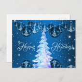 ネイビーブルーオーナメントホワイトガラスクリスマスツリー ポストカード (正面/裏面)