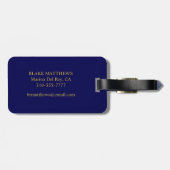 ネイビーブルーカスタマイズIt金ゴールドモノグラムと名前 ラゲッジタグ (裏面横)