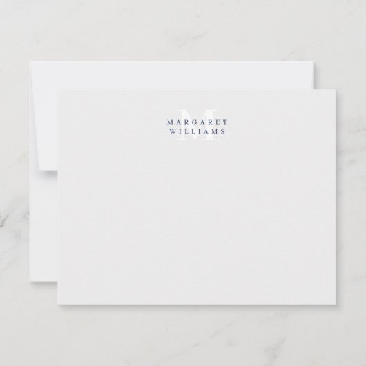 ネイビーブルーカスタムカラーモノグラム名 ノートカード (正面)