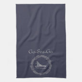 ネイビーブルーカスタムリースボート名 キッチンタオル (縦)