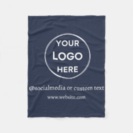 ネイビーブルーカスタムロゴSNSビジモダンネス フリースブランケット