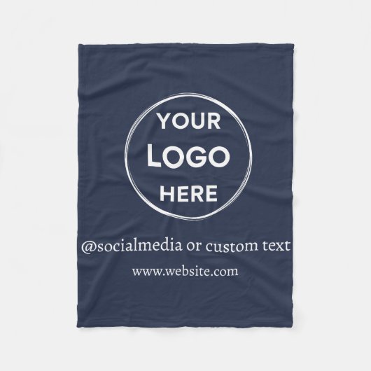 ネイビーブルーカスタムロゴSNSビジモダンネス フリースブランケット (正面)