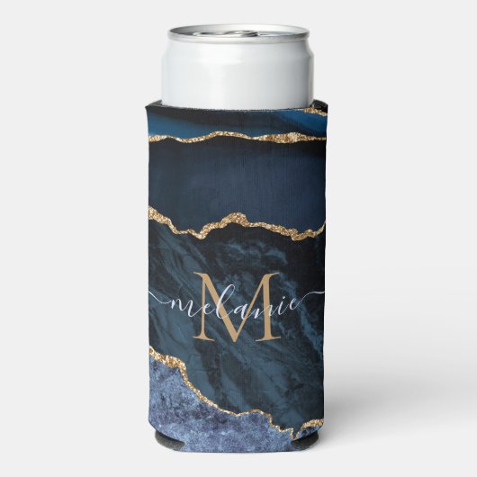 ネイビーブルーカスタム金ゴールドレター名クーラーボックス スリム缶クーラー (Seltzer裏面)