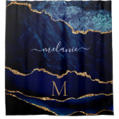 ネイビーブルーカスタム金ゴールドレター名シャワーカーテン シャワーカーテン (正面)