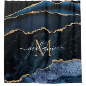 ネイビーブルーカスタム金ゴールドレター名シャワーカーテン シャワーカーテン (正面)