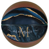 ネイビーブルーカスタム金ゴールドレター名バスケットボール バスケットボール (正面)