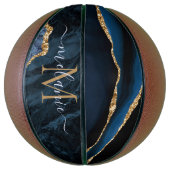 ネイビーブルーカスタム金ゴールドレター名バスケットボール バスケットボール (縦)