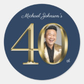 ネイビーブルーカスタム金ゴールド40歳パーティー ラウンドシール (正面)