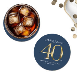 ネイビーブルーカスタム金ゴールド40歳パーティー ラウンドペーパーコースター