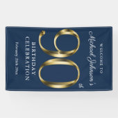 ネイビーブルーカスタム金ゴールド90thバースデーパーティーへようこそ 横断幕 (横)