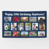 ネイビーブルーカスタム16フォトコラージュ誕生日パーティー 横断幕 (横)