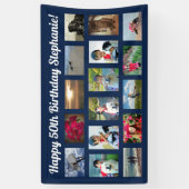 ネイビーブルーカスタム16フォトコラージュ誕生日パーティー 横断幕 (縦)