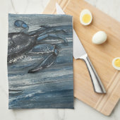 ネイビーブルーカニキッチンタオル キッチンタオル (四つ折り)