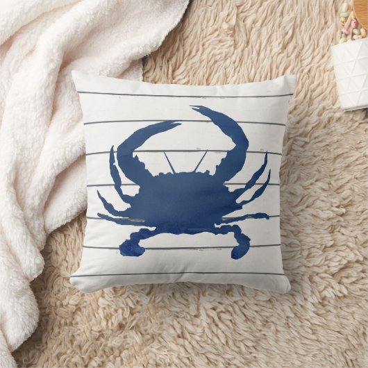 ネイビーブルーカニ絵画のシルエットビーチ枕 クッション (ブランケット)