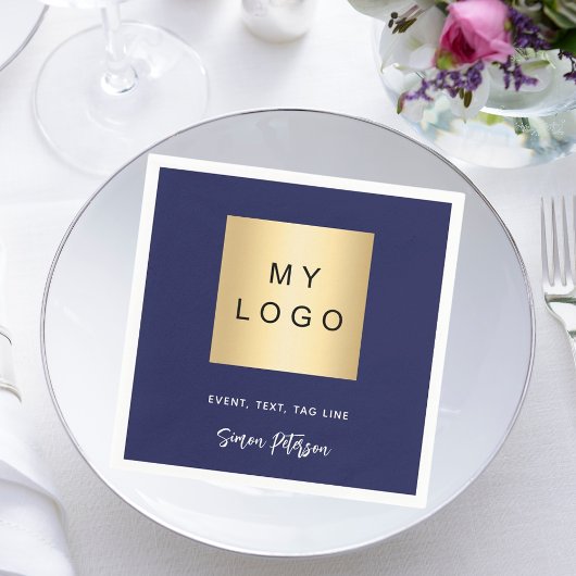 ネイビーブルーカフェバーのロゴの署名 スタンダードカクテルナプキン