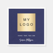 ネイビーブルーカフェバーのロゴの署名 スタンダードカクテルナプキン (正面)