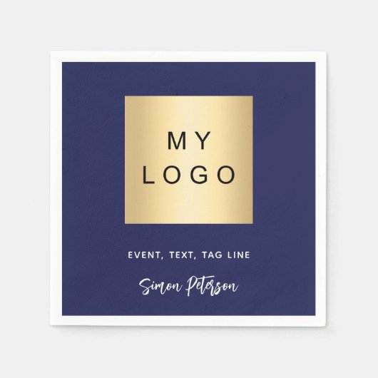 ネイビーブルーカフェバーのロゴの署名 スタンダードカクテルナプキン (正面)