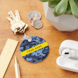 ネイビーブルーカモフラージュあなたの名前をパーソナライズ キーホルダー