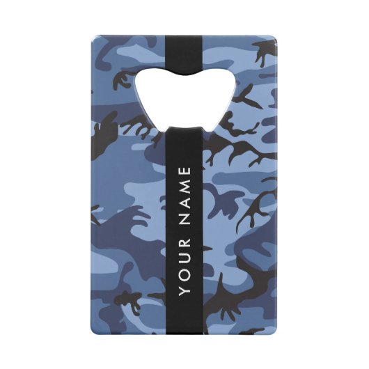 ネイビーブルーカモフラージュあなたの名前をパーソナライズ クレジットカード栓抜き (裏面)
